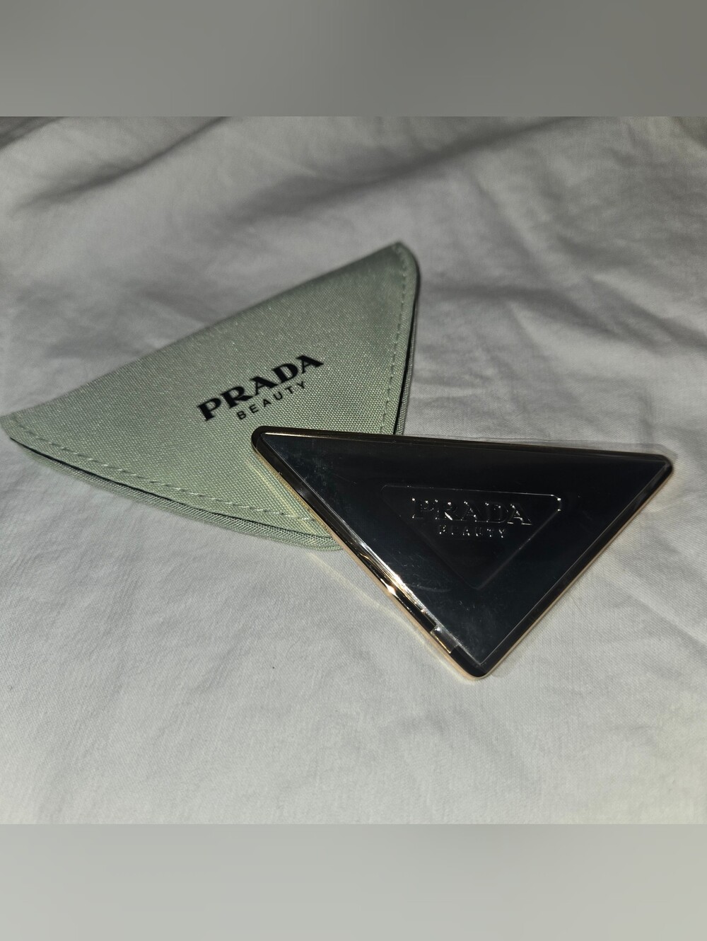 Prada Beauty Triangular Single Sided Mirror Mint Pouch